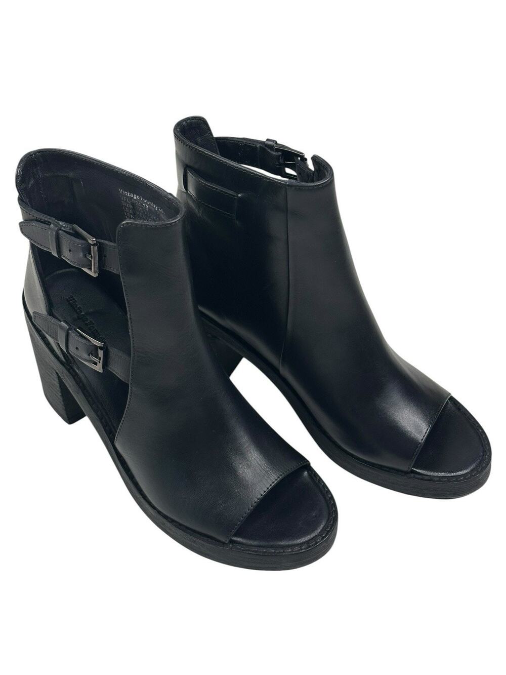 Vintage Foundry Co. Laverne Heel Sandal Black Leather Womens Size 7 New $170